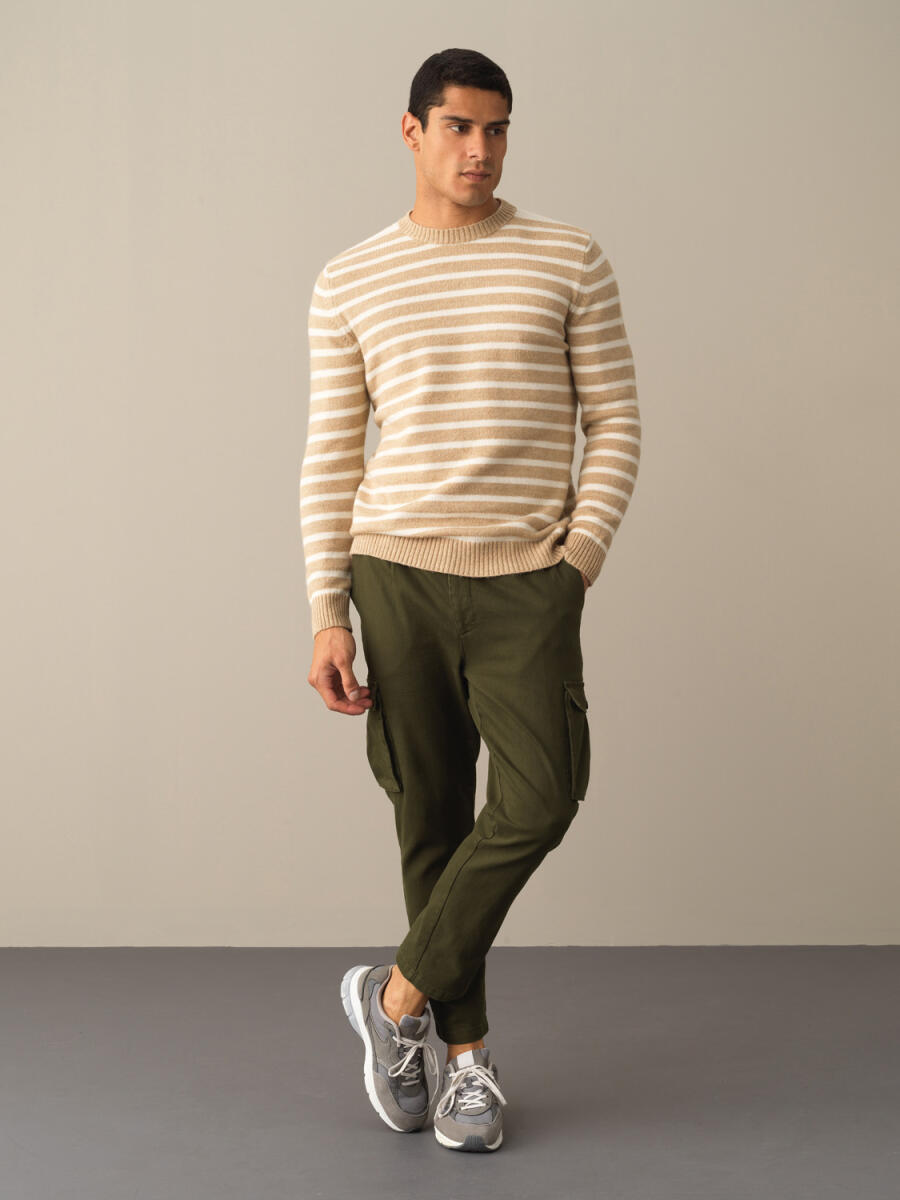 Crew Neck Regular Fit Striped Sweater - 2