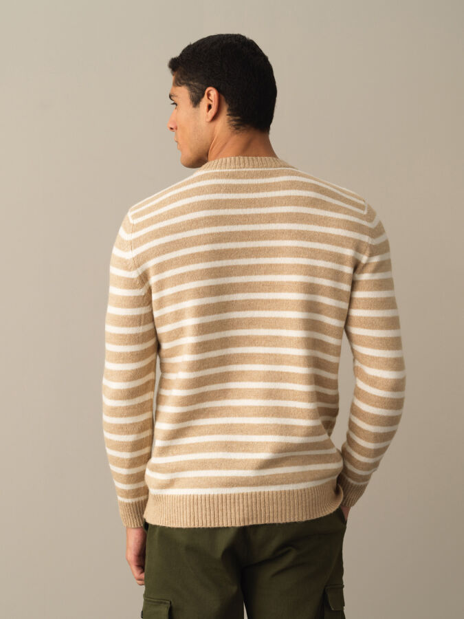 Crew Neck Regular Fit Striped Sweater - Xint