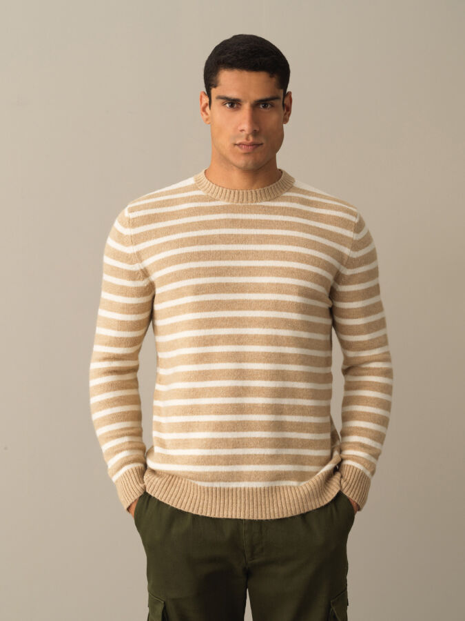 Crew Neck Regular Fit Striped Sweater - Xint