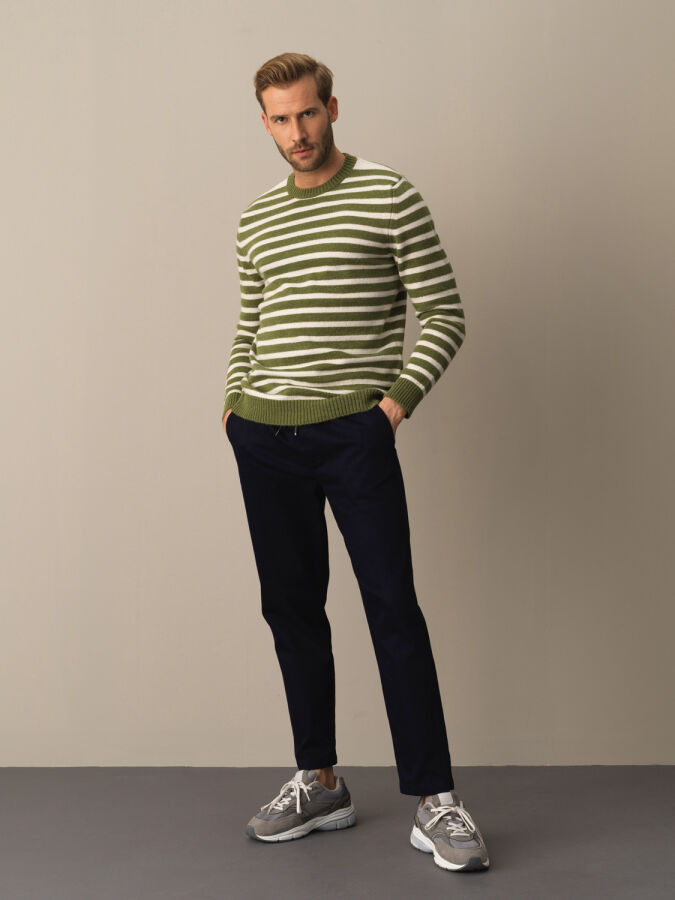 Crew Neck Regular Fit Striped Sweater - Xint