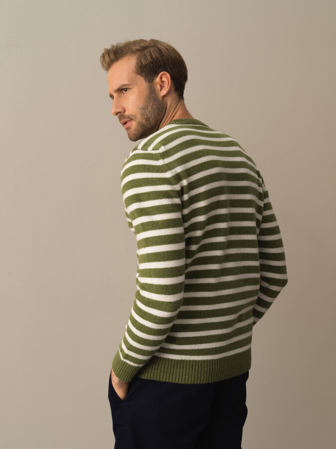 Crew Neck Regular Fit Striped Sweater - Xint
