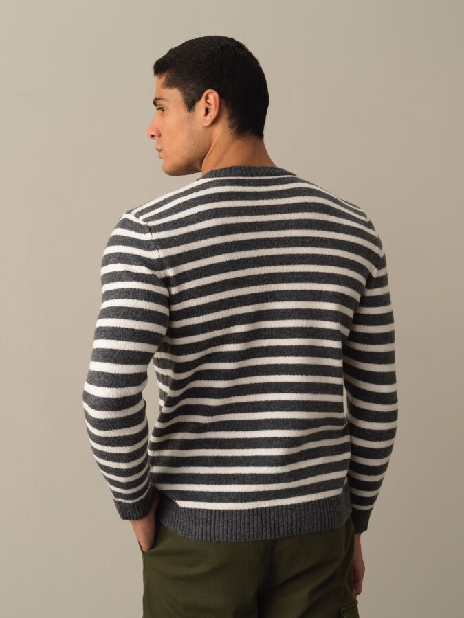 Crew Neck Regular Fit Striped Sweater - Xint