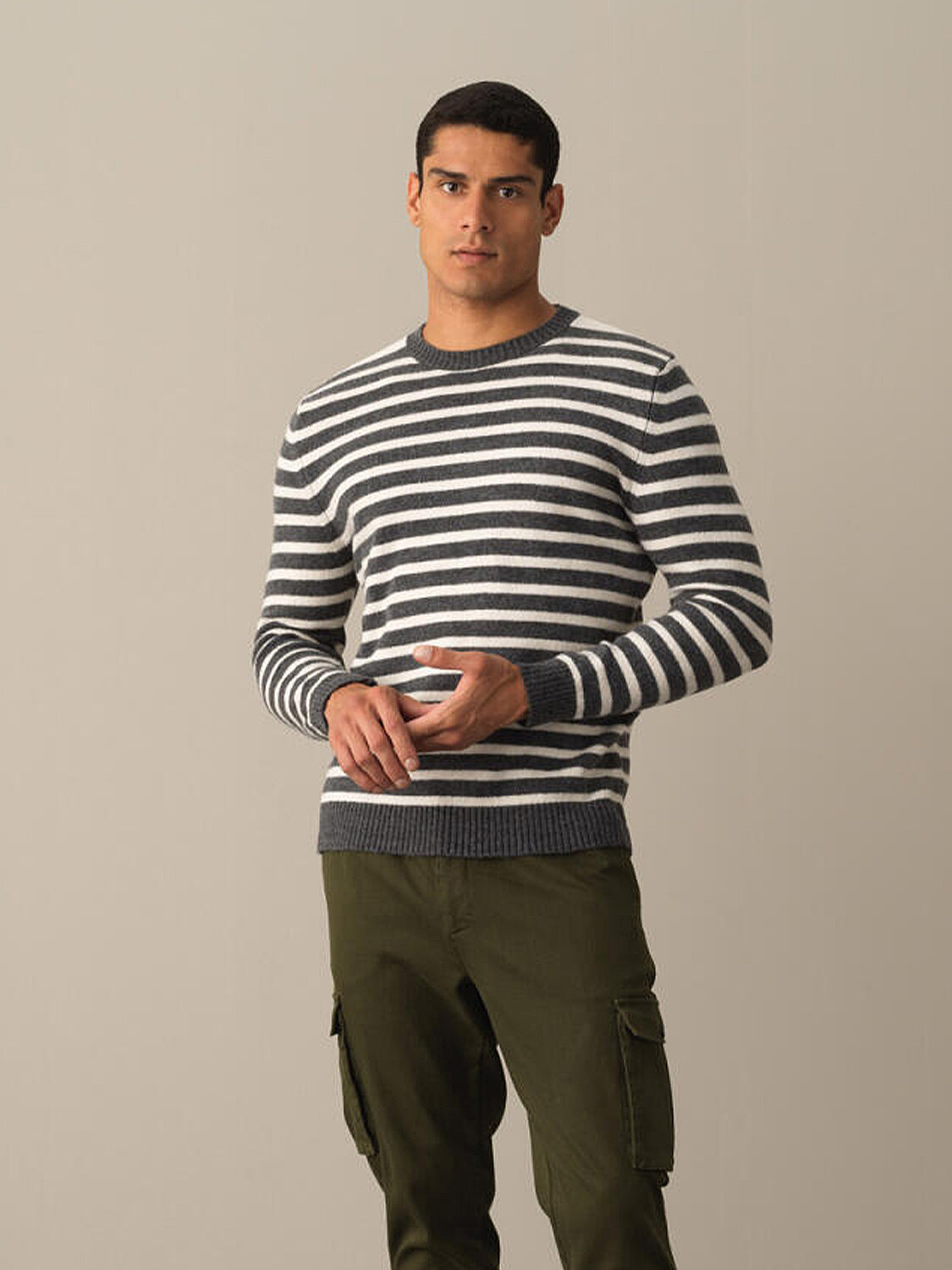 Crew Neck Regular Fit Striped Sweater - 1