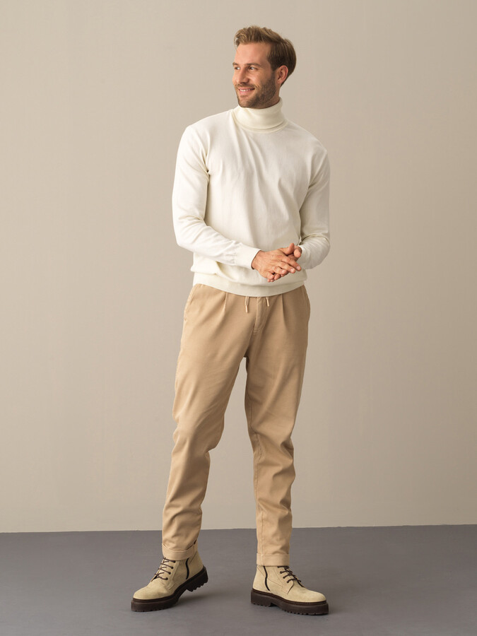 Fisherman Neck Cotton Regular Fit Basic Sweater - Xint