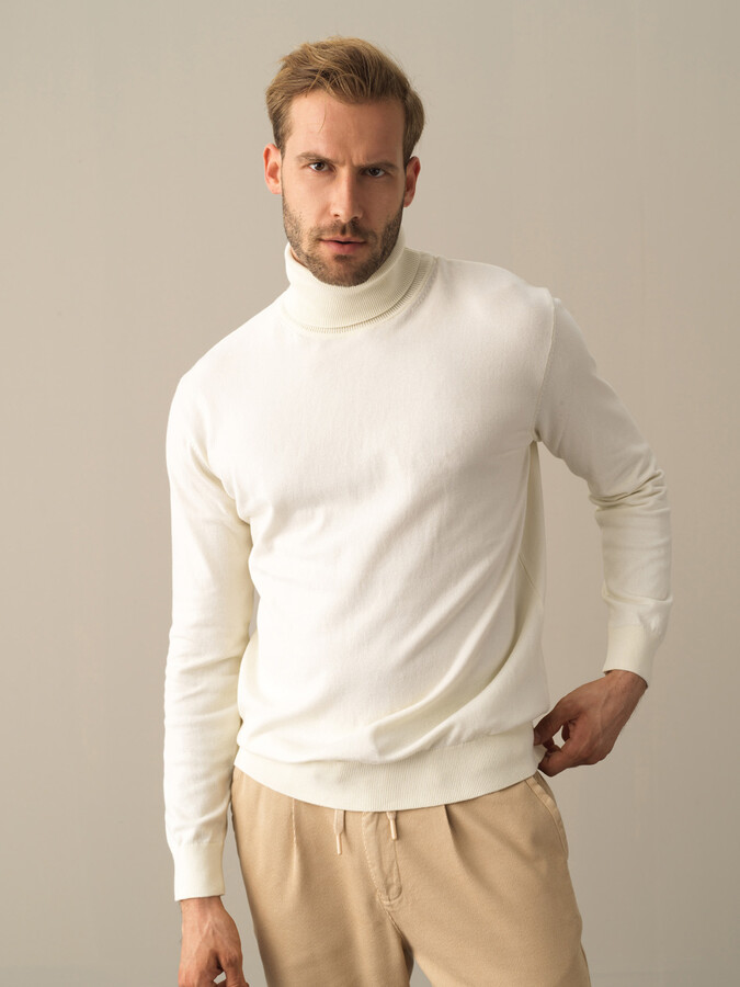 Fisherman Neck Cotton Regular Fit Basic Sweater - Xint