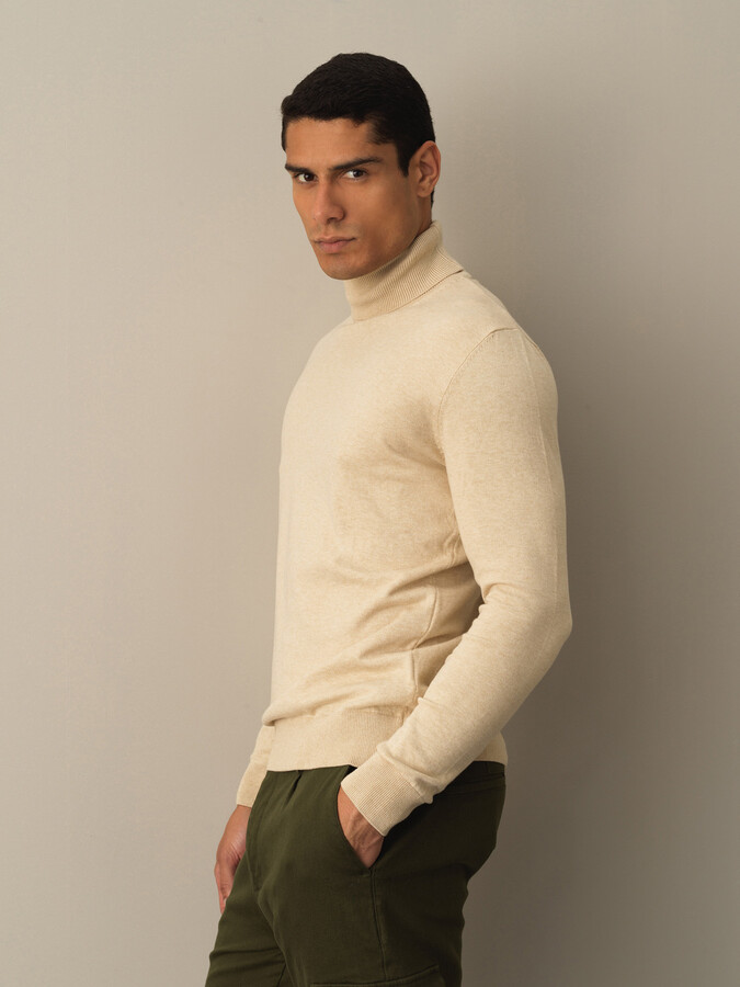 Fisherman Neck Cotton Regular Fit Basic Sweater - Xint