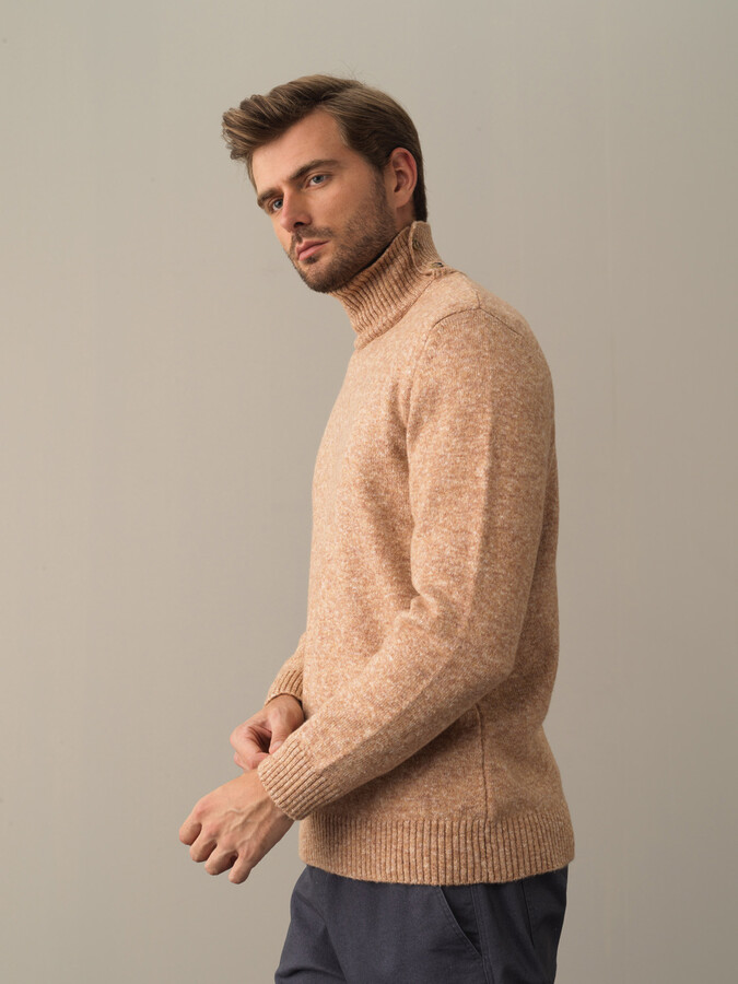 Half Turtleneck Regular Fit Buttoned Sweater - Xint