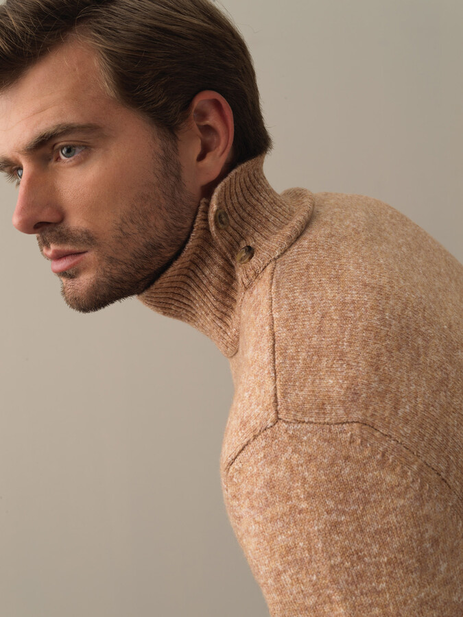 Half Turtleneck Regular Fit Buttoned Sweater - Xint