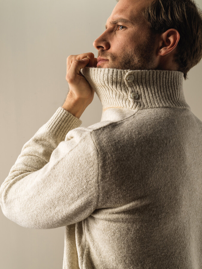 Half Turtleneck Regular Fit Buttoned Sweater - Xint