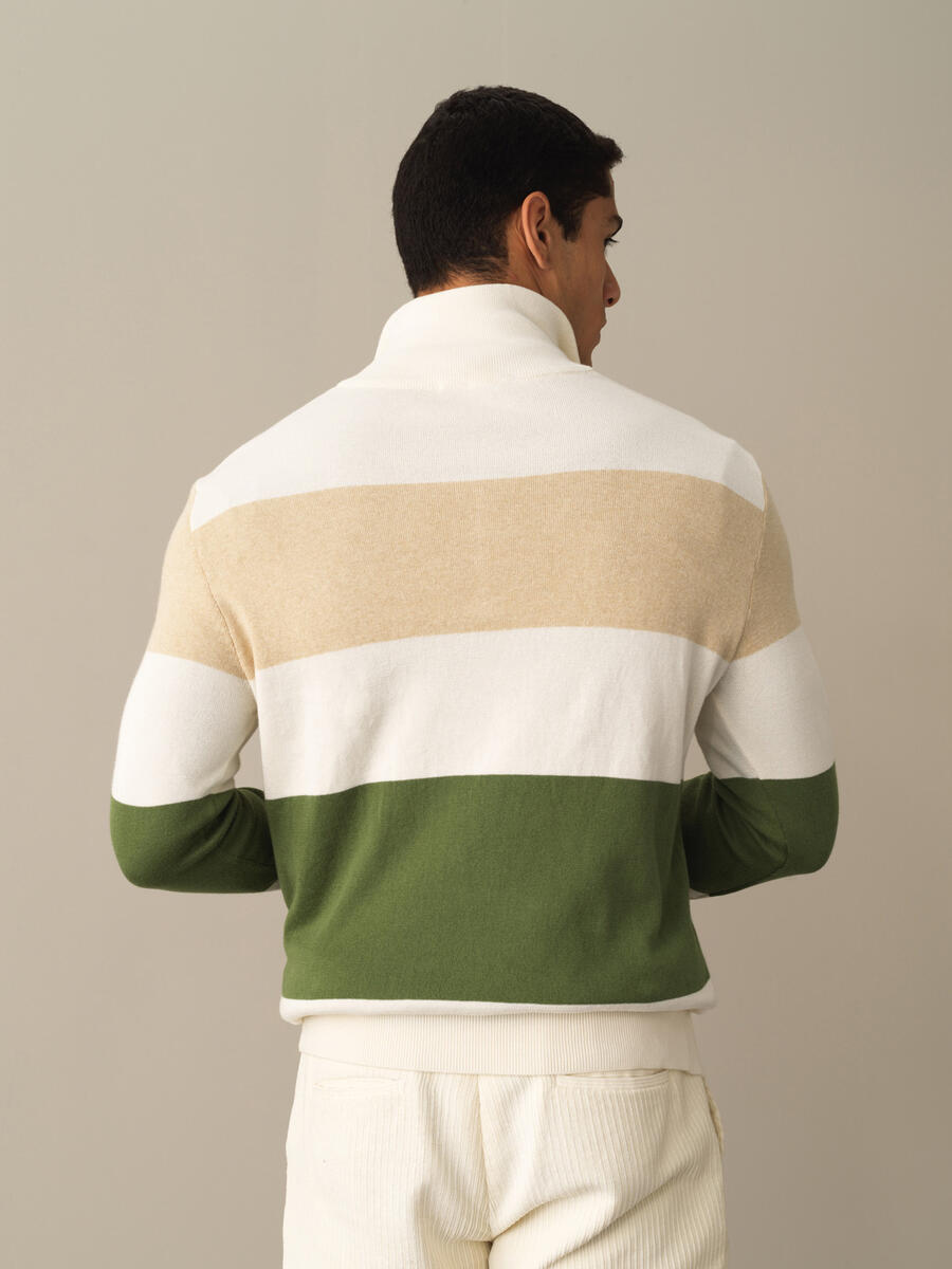 High Neck 100% Cotton Regular Fit Striped Sweatshirt - 4