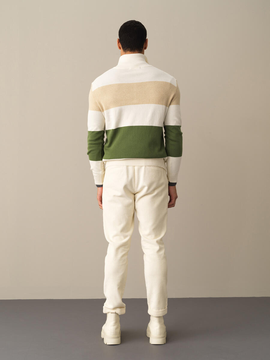 High Neck 100% Cotton Regular Fit Striped Sweatshirt - 4