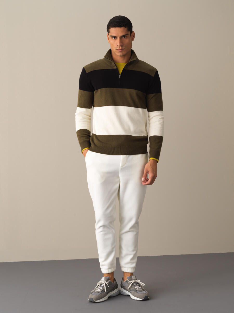 High Neck 100% Cotton Regular Fit Striped Sweatshirt - 2