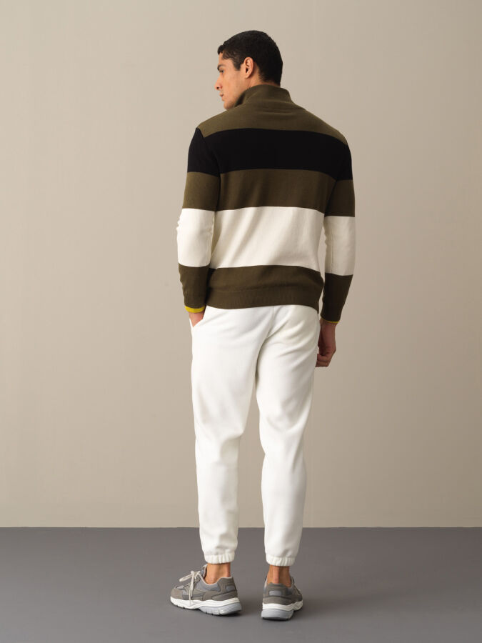 High Neck 100% Cotton Regular Fit Striped Sweatshirt - 4