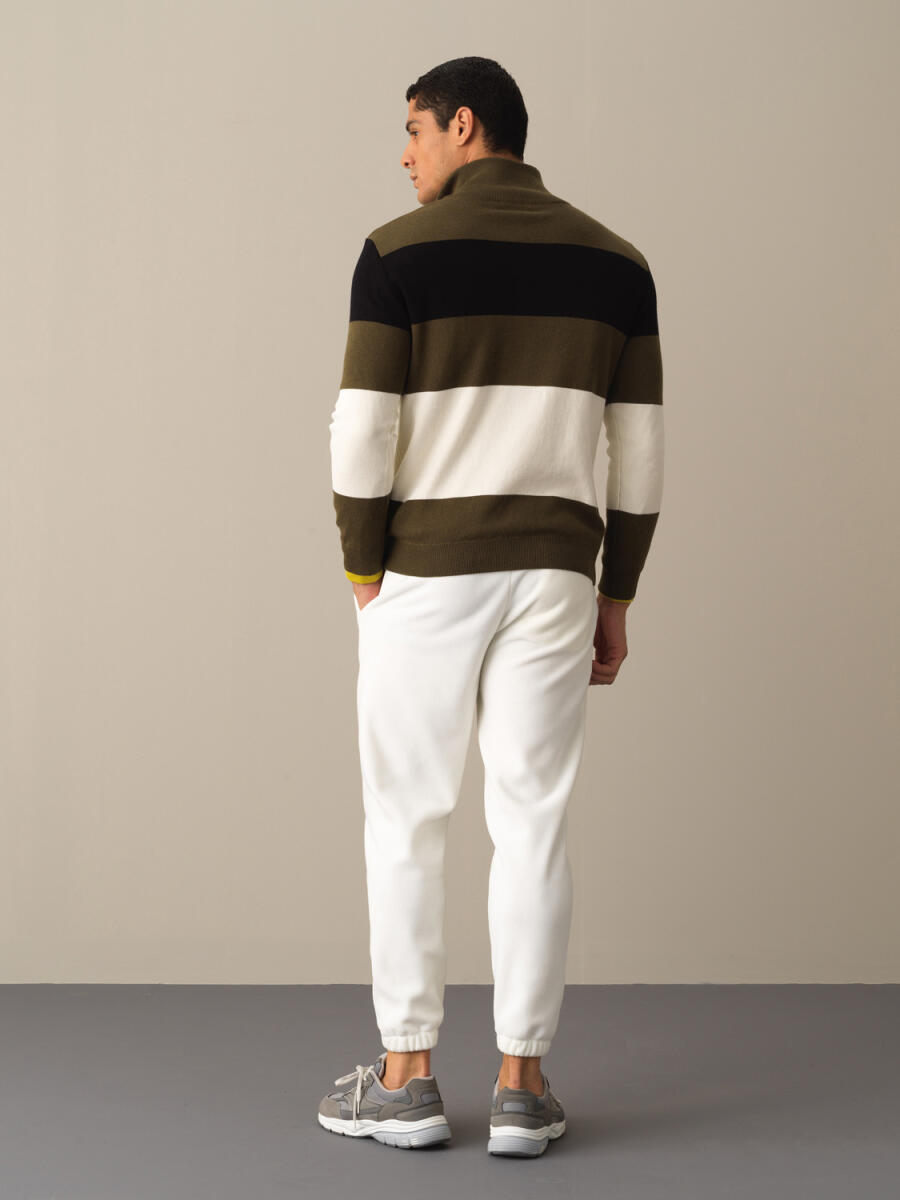 High Neck 100% Cotton Regular Fit Striped Sweatshirt - 4