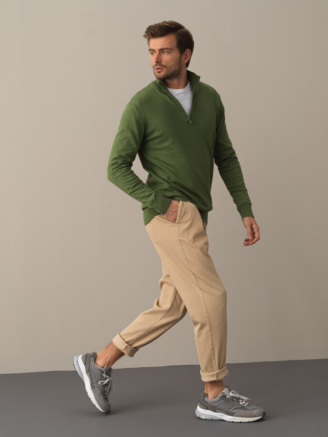 High Neck Cotton Regular Fit Basic Sweater - Xint