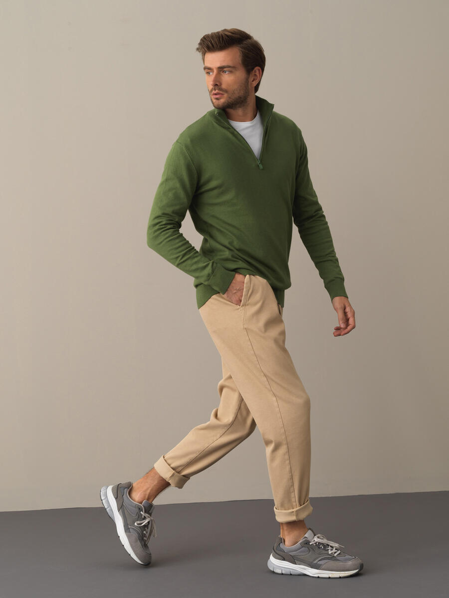 High Neck Cotton Regular Fit Basic Sweater - 3