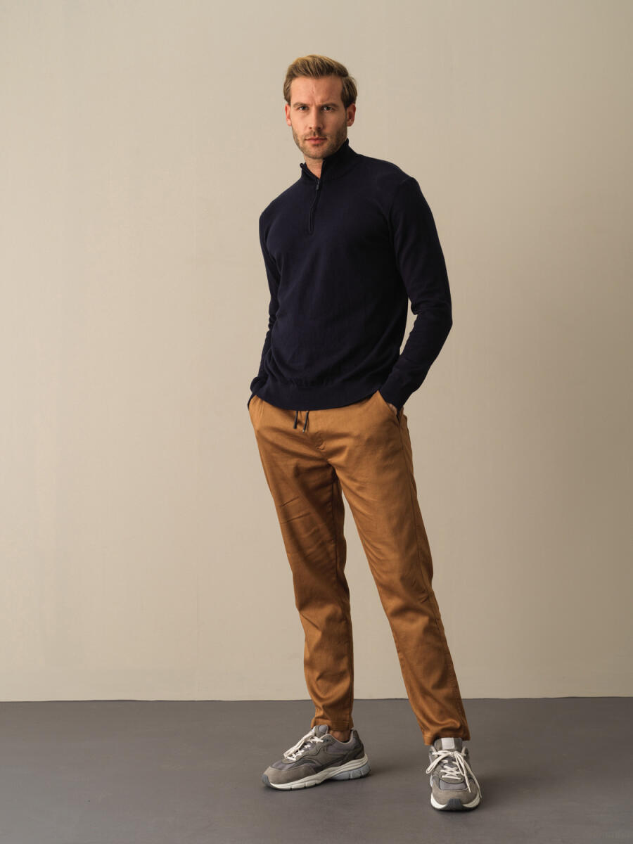 High Neck Cotton Regular Fit Basic Sweater - 2