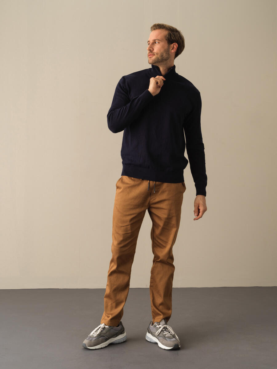 High Neck Cotton Regular Fit Basic Sweater - 3