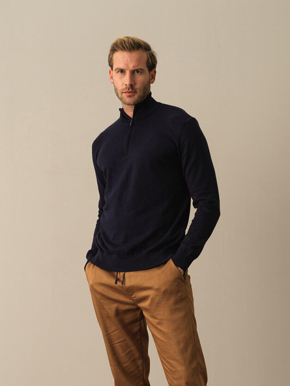 High Neck Cotton Regular Fit Basic Sweater - 1