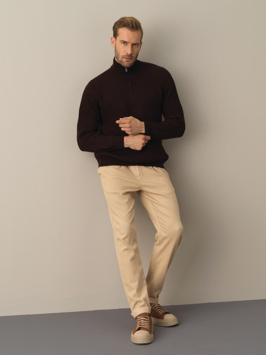 High Neck Regular Fit Half Zip Sweater - 2