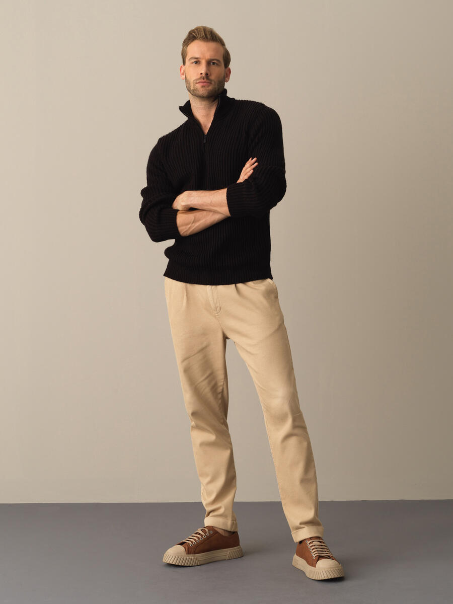 High Neck Regular Fit Half Zip Sweater - 2