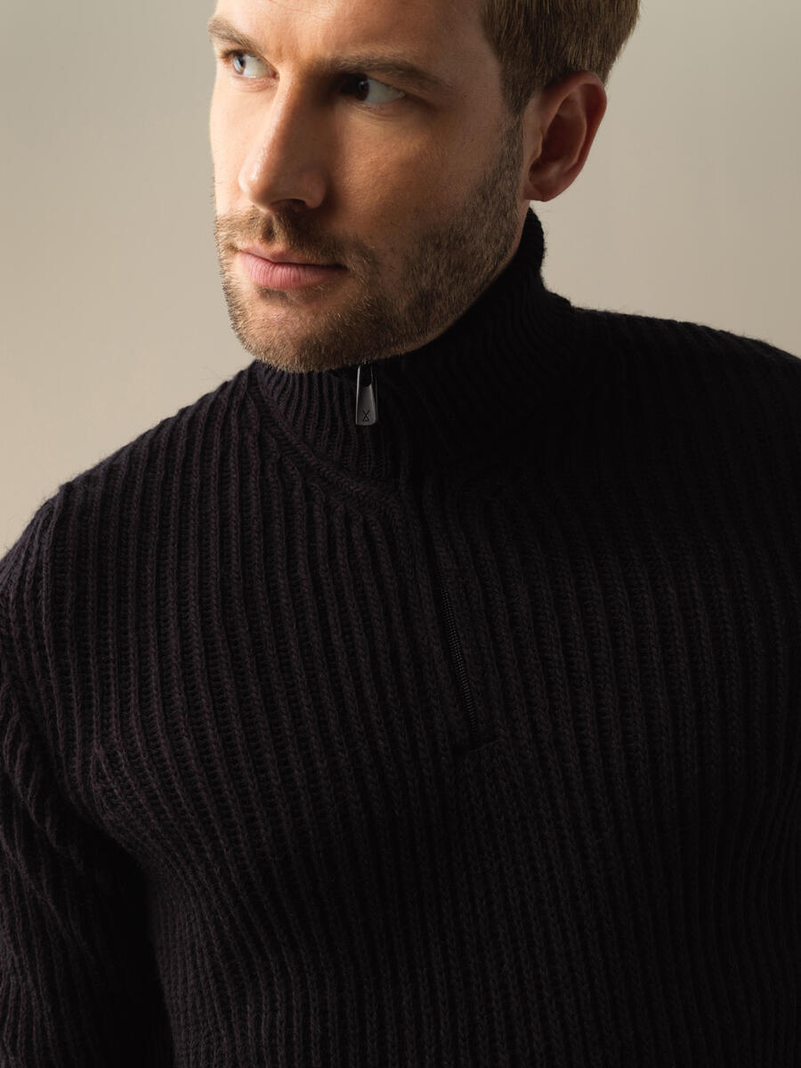 High Neck Regular Fit Half Zip Sweater