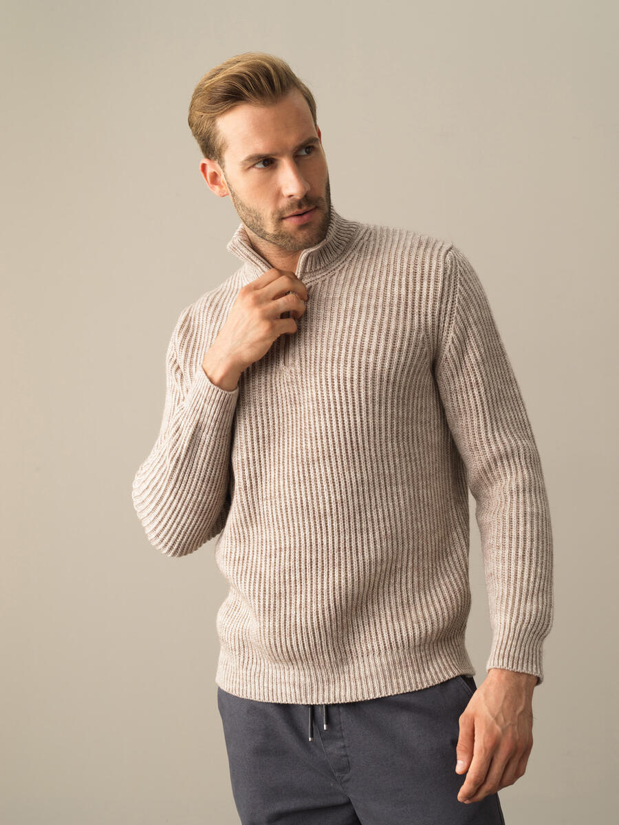 High Neck Regular Fit Half Zip Sweater - 2