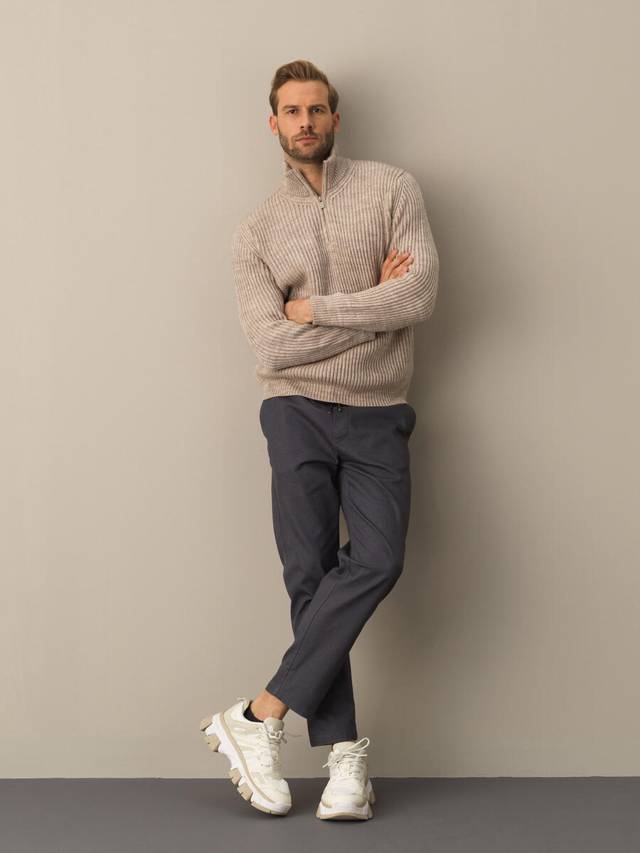 High Neck Regular Fit Half Zip Sweater - 2