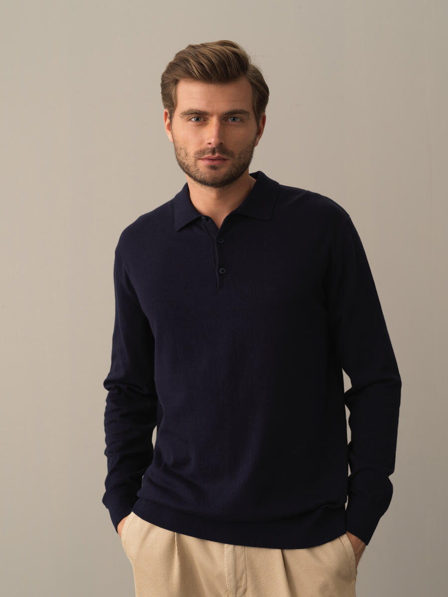 Polo Neck Cotton Regular Fit Basic Sweater - 1