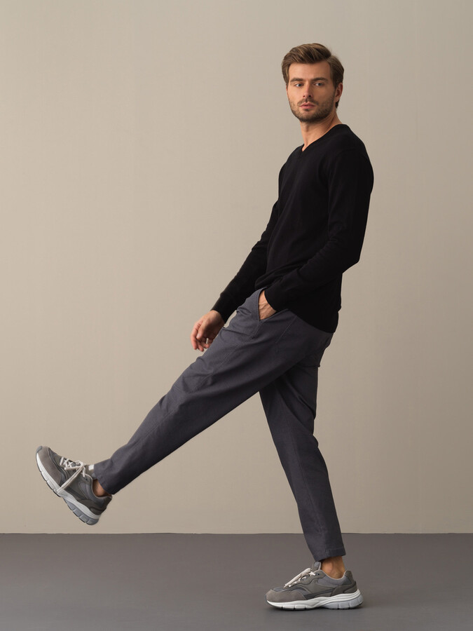 V-Neck Cotton Regular Fit Basic Sweater - Xint