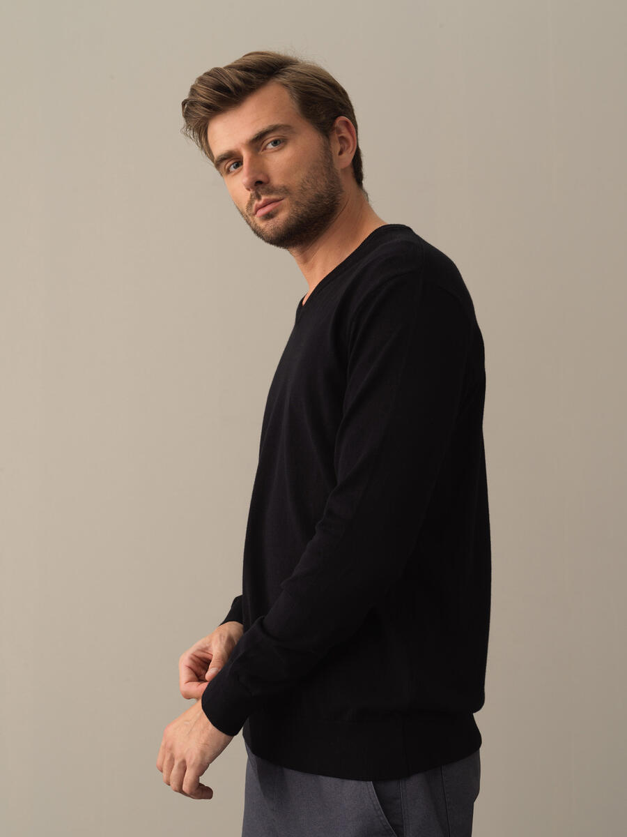 V-Neck Cotton Regular Fit Basic Sweater - 3