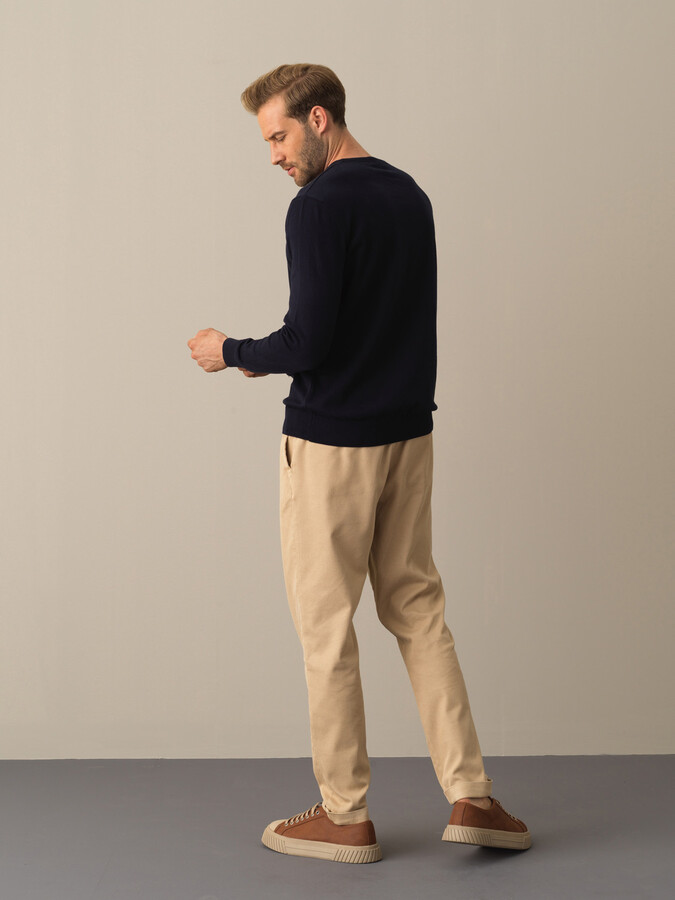 V-Neck Cotton Regular Fit Basic Sweater - Xint