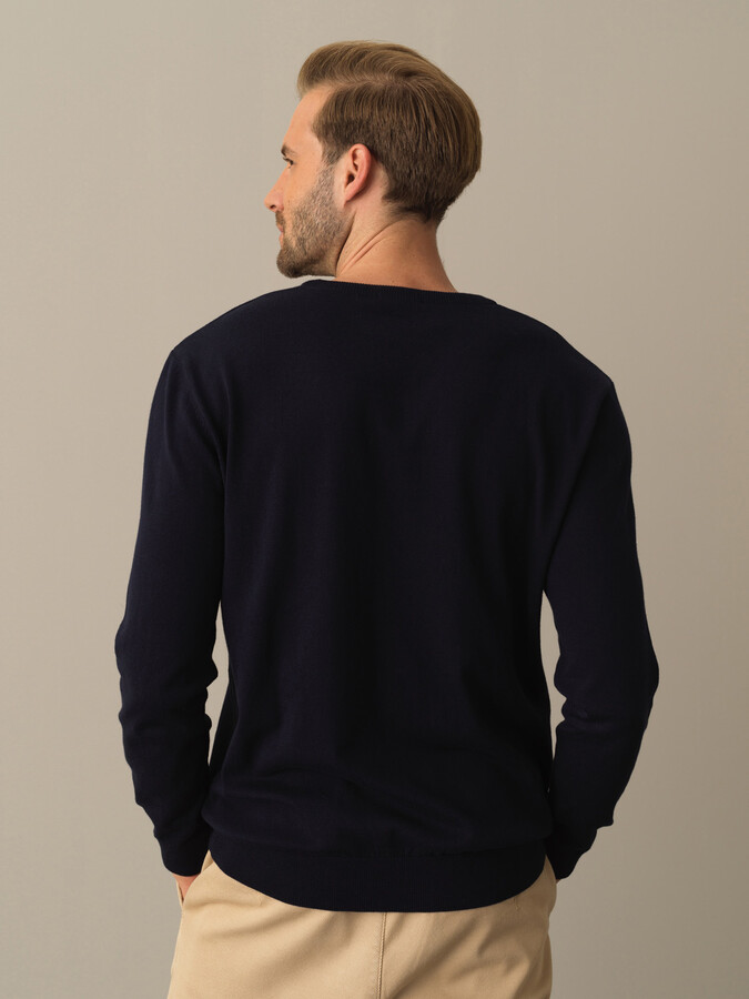 V-Neck Cotton Regular Fit Basic Sweater - Xint