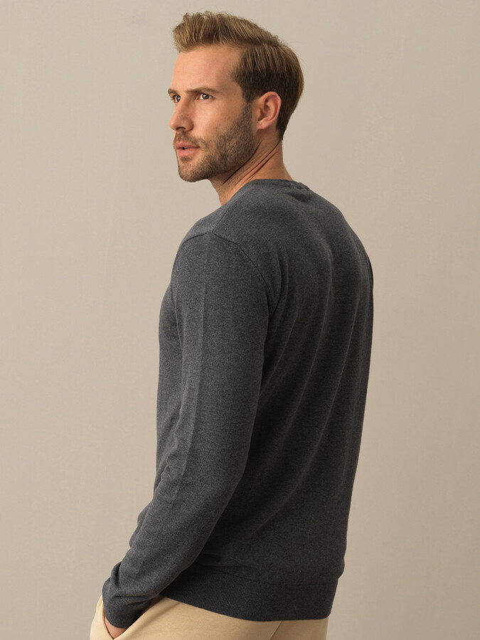 V-Neck Cotton Regular Fit Basic Sweater - Xint