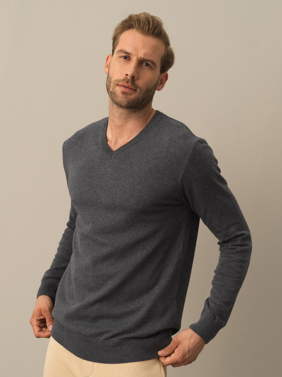 V-Neck Cotton Regular Fit Basic Sweater - 1