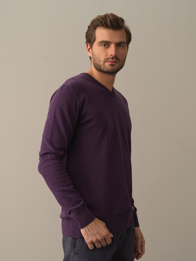 V-Neck Cotton Regular Fit Basic Sweater - Xint