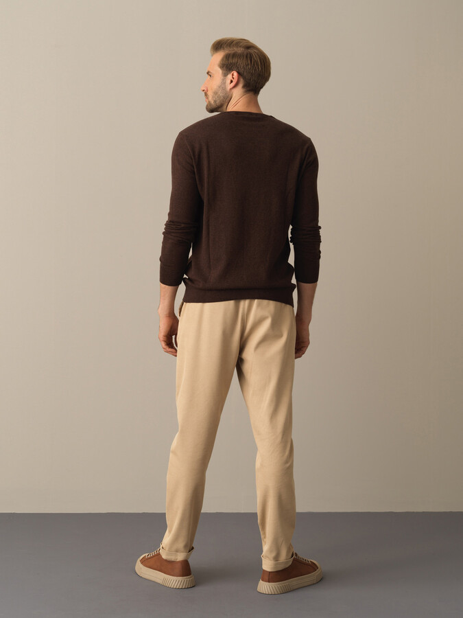 V-Neck Cotton Regular Fit Basic Sweater - Xint