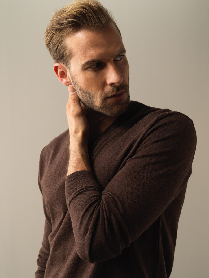 V-Neck Cotton Regular Fit Basic Sweater - Xint