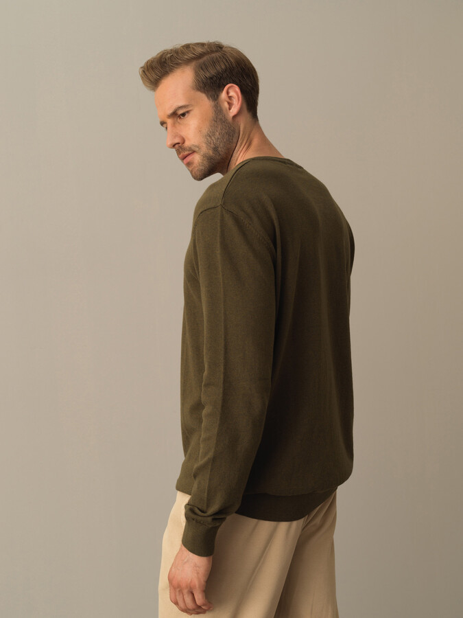 V-Neck Cotton Regular Fit Basic Sweater - 3