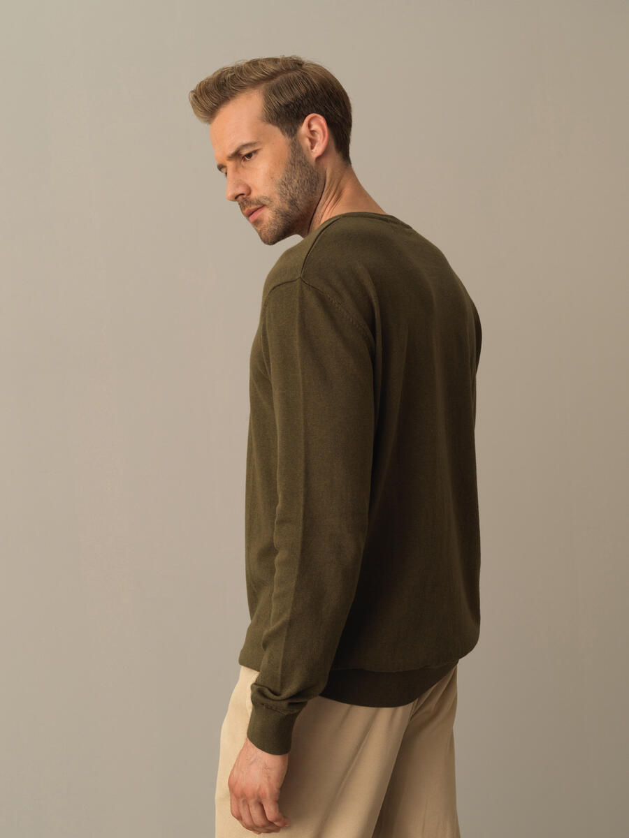 V-Neck Cotton Regular Fit Basic Sweater - 3
