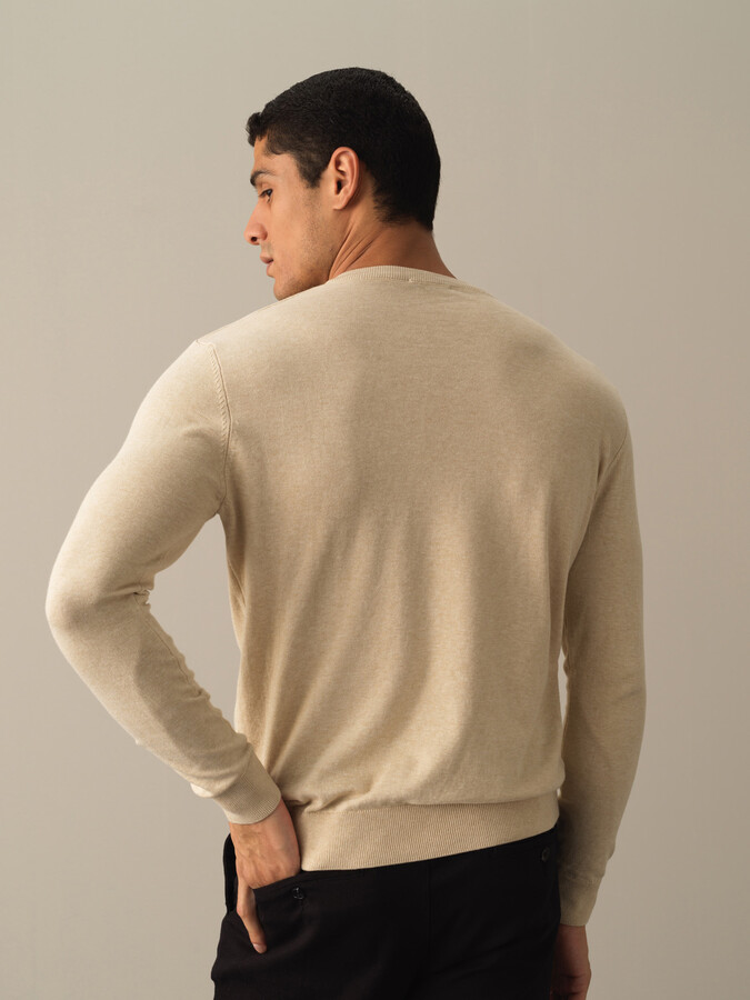 V-Neck Cotton Regular Fit Basic Sweater - Xint