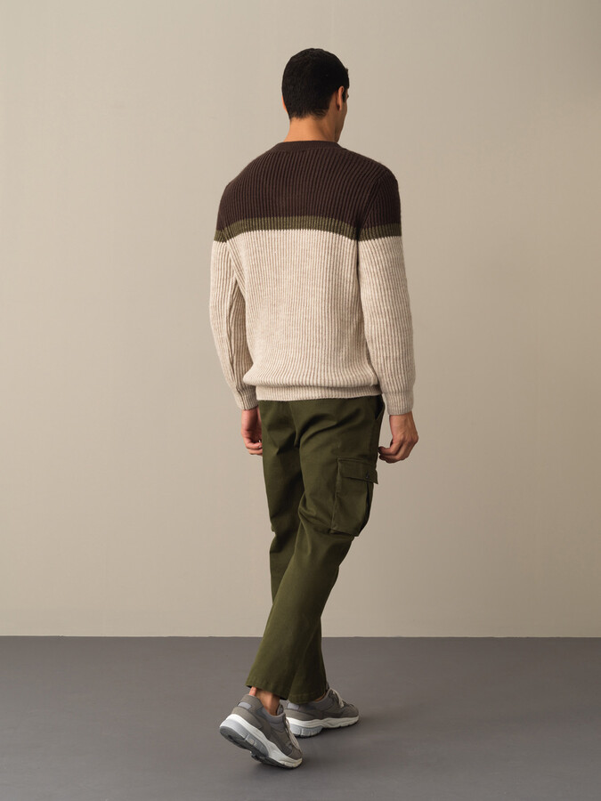 V-Neck Regular Fit Striped Detail Sweater - Xint