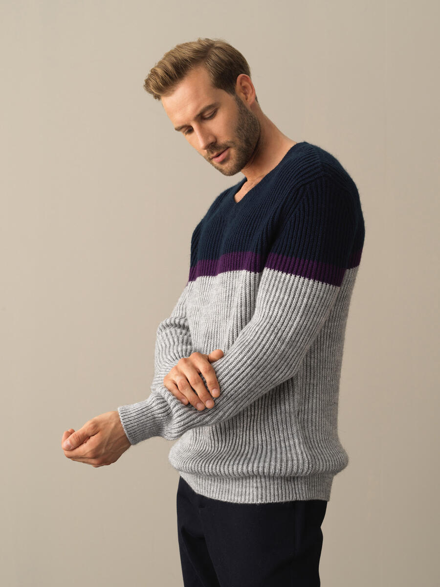 V-Neck Regular Fit Striped Detail Sweater