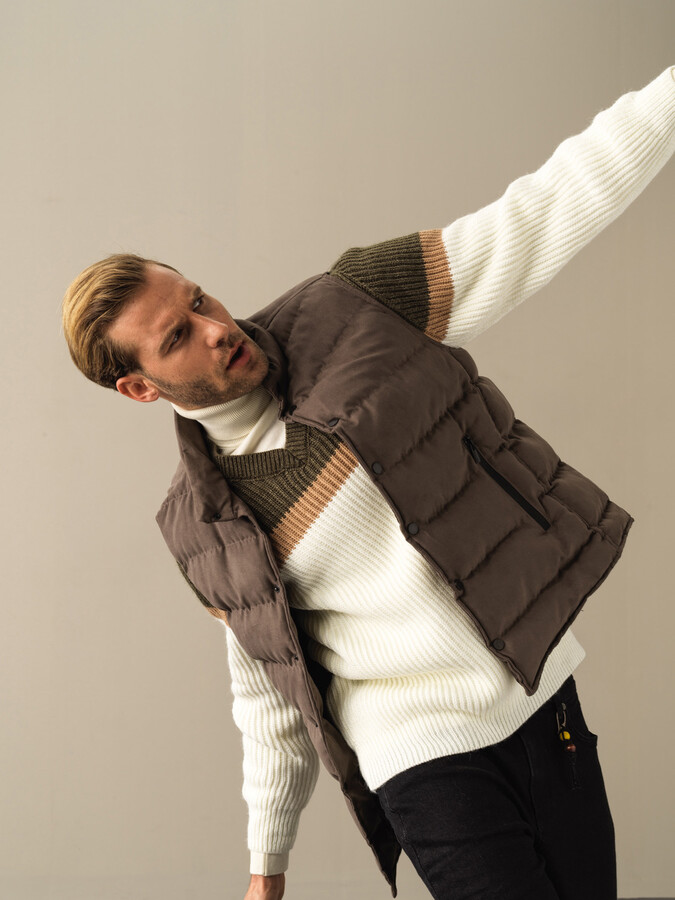Regular Fit Suede-Look Puffer Vest - Xint