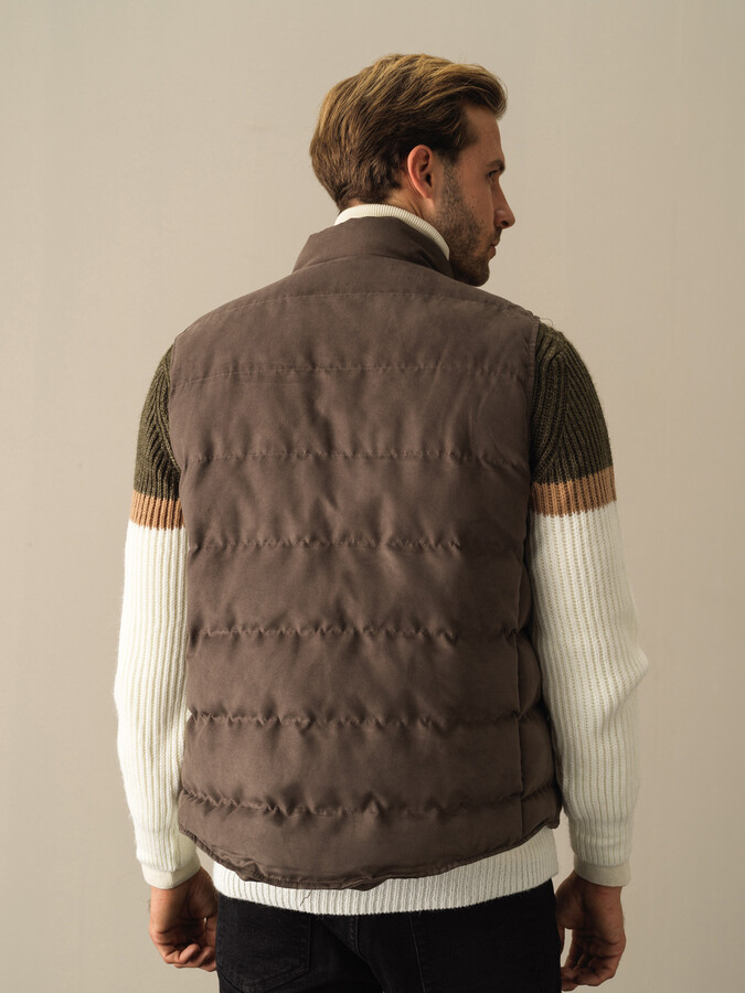 Regular Fit Suede-Look Puffer Vest - Xint