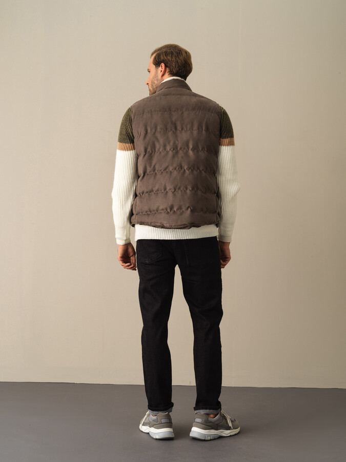 Regular Fit Suede-Look Puffer Vest - Xint