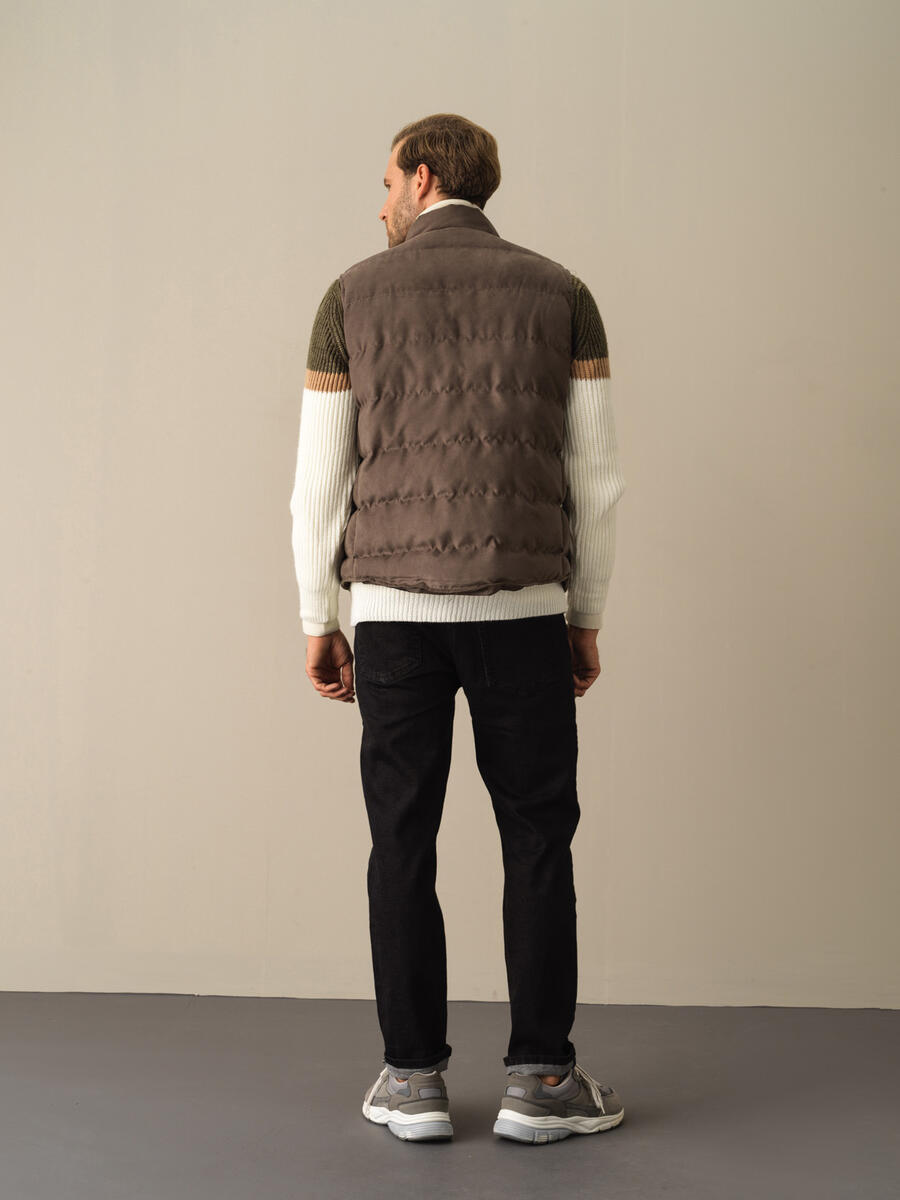 Regular Fit Suede-Look Puffer Vest - 5