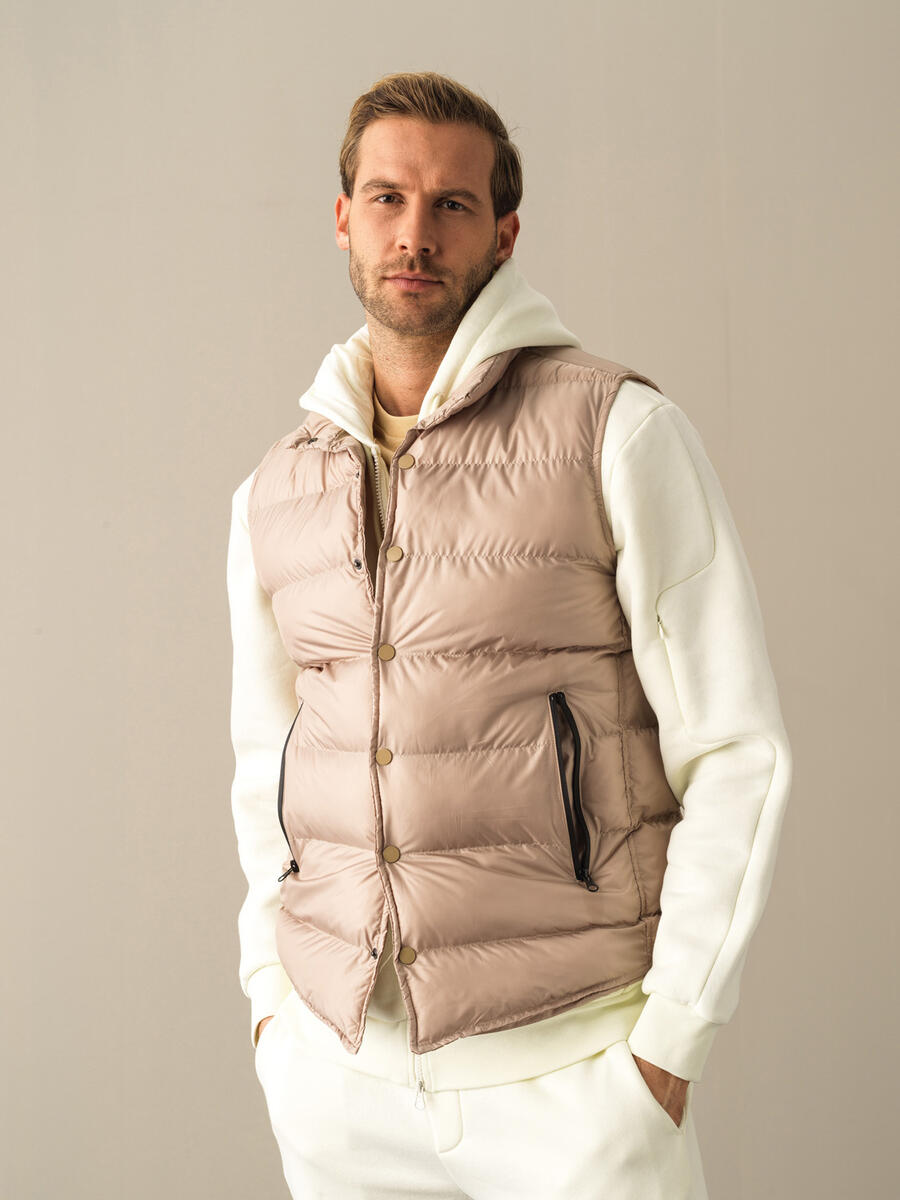 Stand Collar Regular Fit Snap Button Puffer Vest - 1