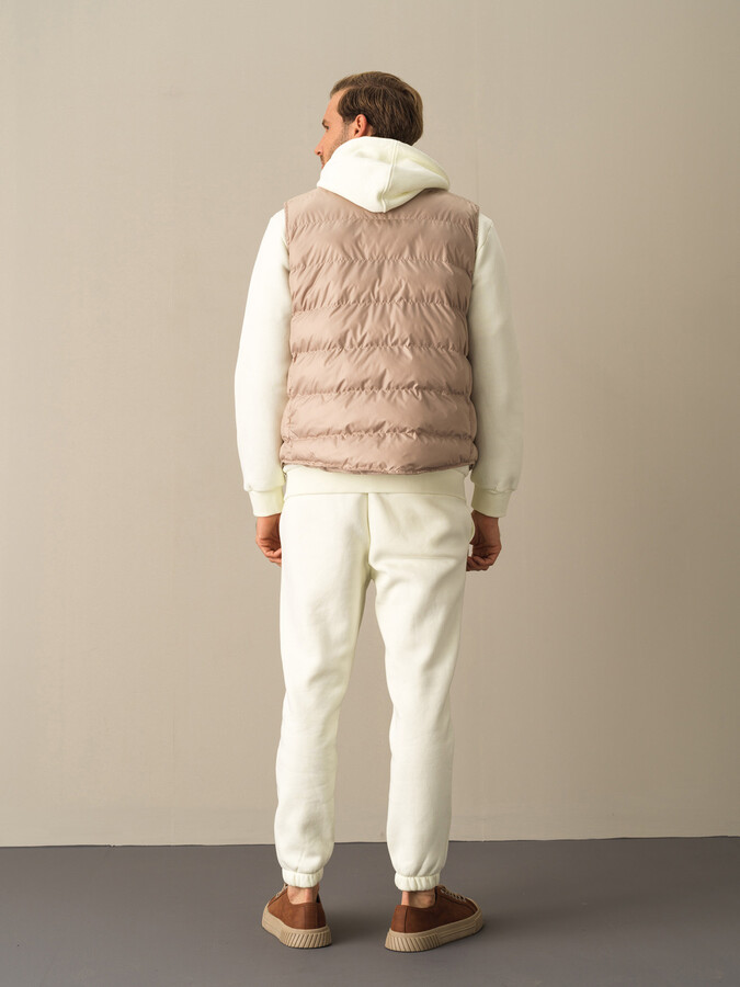 Stand Collar Regular Fit Snap Button Puffer Vest - Xint