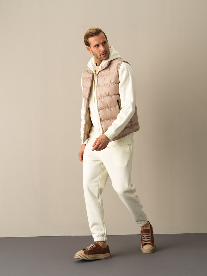 Stand Collar Regular Fit Snap Button Puffer Vest - Xint